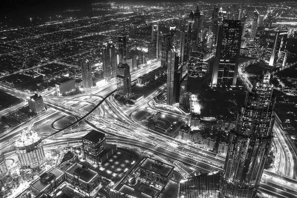 Dubai viewed from Burj Khalifa in Black and white — Stock Photo, Image