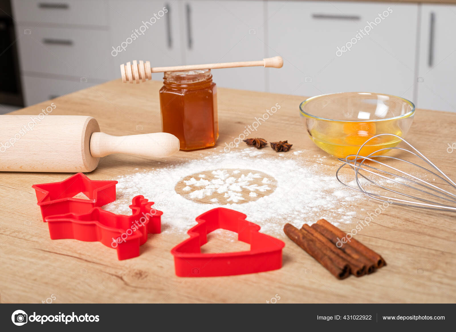 Picture Amazing Snowflake Made Flour Christmas Baking Utensils