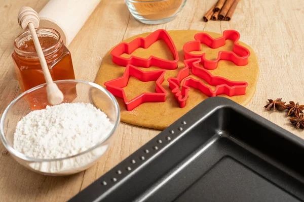 Julrecept Hemlagad Pepparkaksdeg Trä Bakgrund — Stockfoto