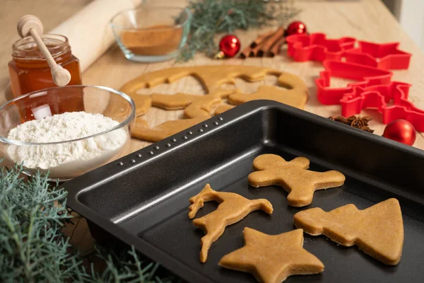 Ricette Natale Pasta Pan Zenzero Fatta Casa Sfondo Legno — Foto Stock