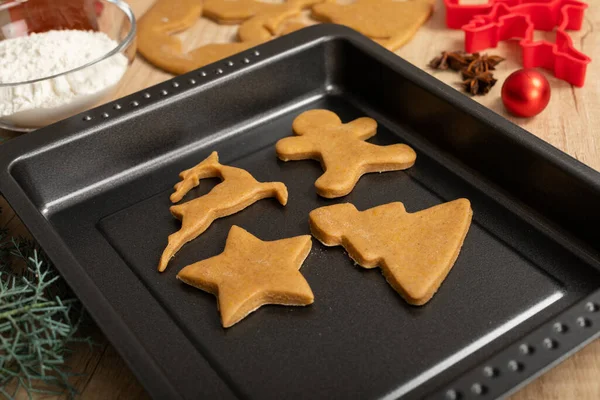 Ricette Natale Pasta Pan Zenzero Fatta Casa Sfondo Legno — Foto Stock