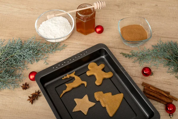 Ricette Natale Pasta Pan Zenzero Fatta Casa Sfondo Legno — Foto Stock