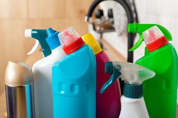 Colorful Cleaning Products Kitchen — Stock Photo, Image