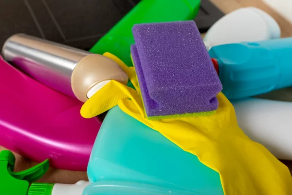 Colorful Cleaning Products Kitchen — Stock Photo, Image