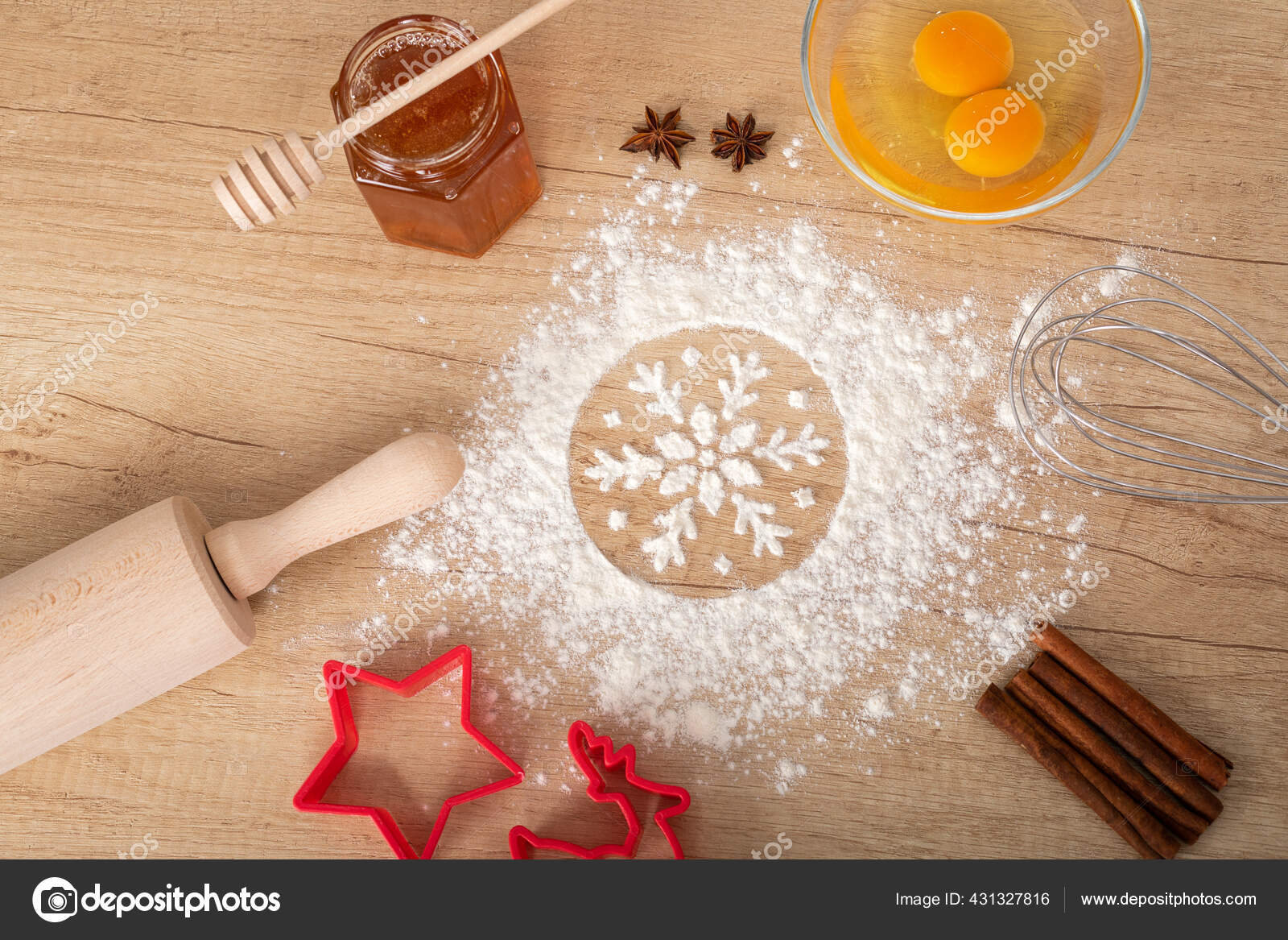 Picture Amazing Snowflake Made Flour Christmas Baking Utensils