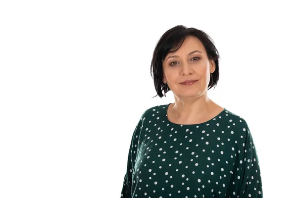 Retrato Una Hermosa Mujer Mediana Edad Posando Sobre Fondo Aislado — Foto de Stock