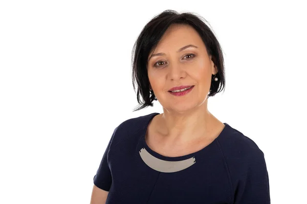 Retrato Una Hermosa Mujer Mediana Edad Posando Sobre Fondo Aislado — Foto de Stock