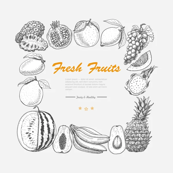 Quadro quadrado vetorial de frutas exóticas — Vetor de Stock