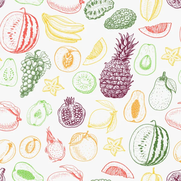 Naadloze patroon met gekleurde vruchten op witte achtergrond — Stockvector
