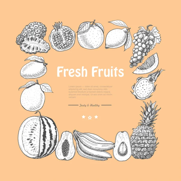 Marco cuadrado vectorial de frutas exóticas — Vector de stock