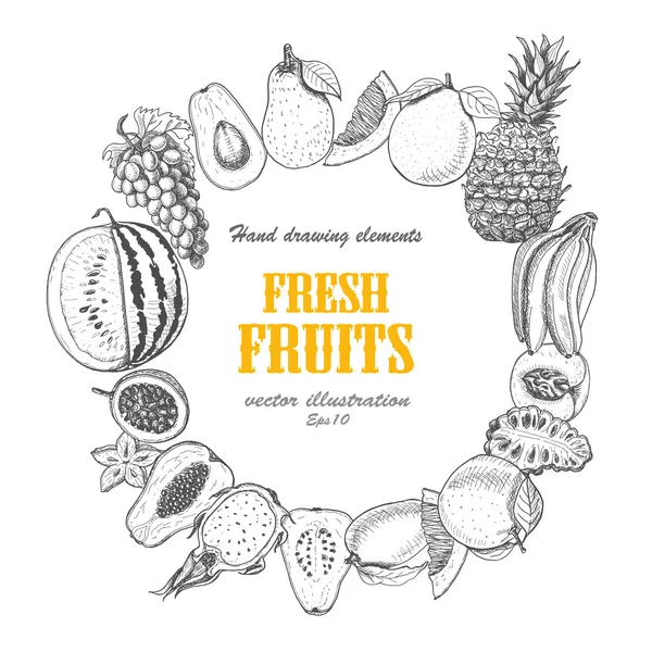Marco redondo vectorial de frutas — Vector de stock