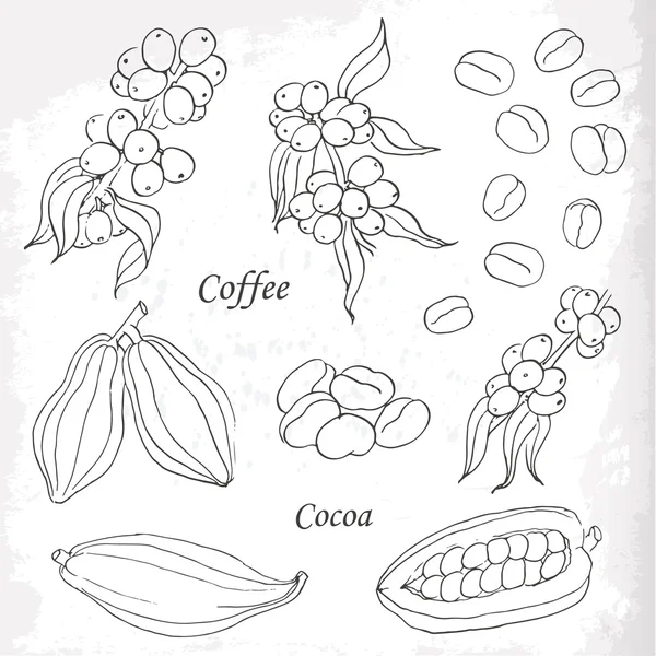 Set aus Kaffee und Kakao-Elementen im Doodle-Stil — Stockvektor