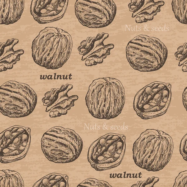 Bezešvé vzor s ořechy na vinobraní pozadí — Stockový vektor