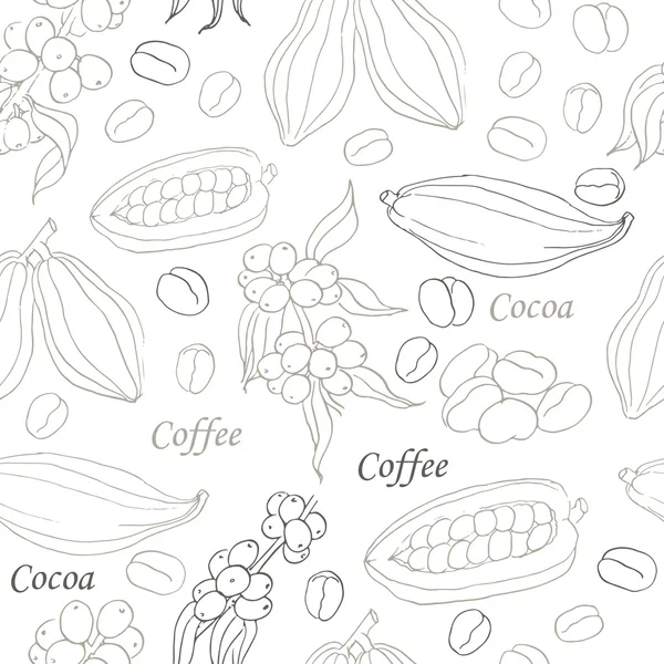 Modello senza cuciture con elementi di caffè e cacao — Vettoriale Stock