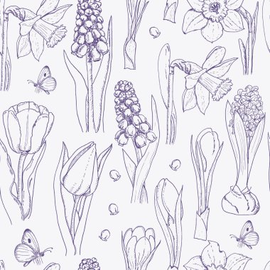 Beyaz bir arka plan bahar çiçekleri ile Seamless Modeli