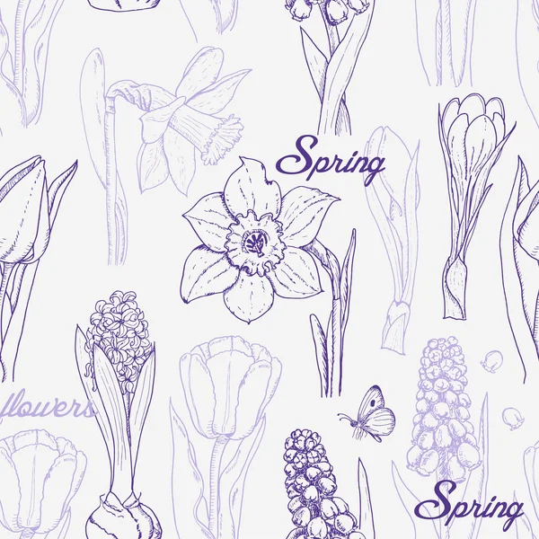 Bahar çiçekleriyle kusursuz desen — Stok Vektör