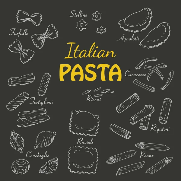 Set pasta italiana su sfondo scuro — Vettoriale Stock