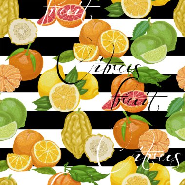 Beyaz ve siyah arka plan üzerinde narenciye meyve ile Seamless Modeli