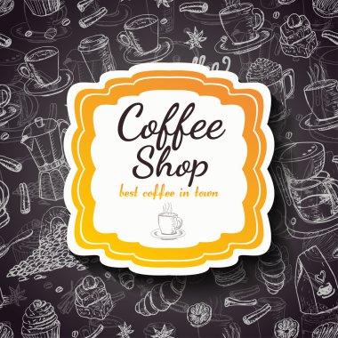 Kahve öğeleri ve bir yazıt orta arka plan