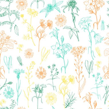 Otlar ve kır çiçekleri ile Seamless Modeli