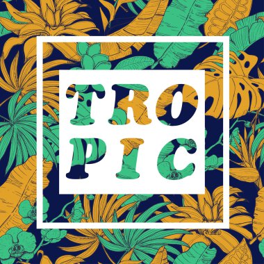 Tropik bitkiler ve çiçekler koyu arka plan üzerinde vektör arka plan