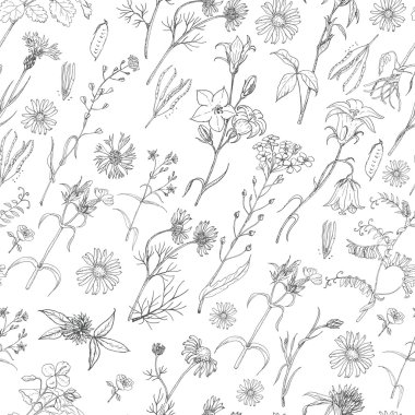 Otlar ve kır çiçekleri ile Seamless Modeli