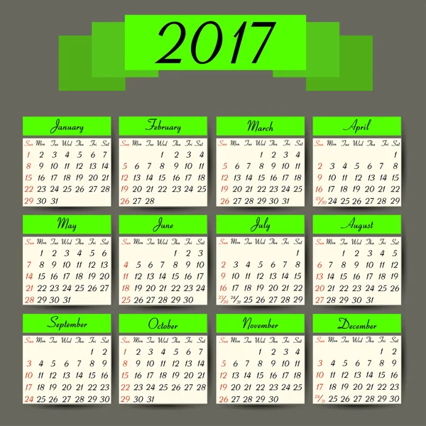 Calendario 2017. plantilla de calendario vectorial — Archivo Imágenes Vectoriales