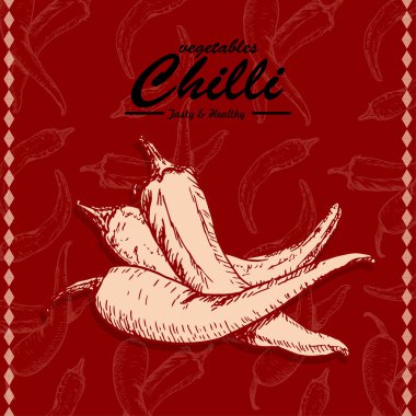 taze sebze arka plan eskiz. vintage el çizimi chili biber çizimi