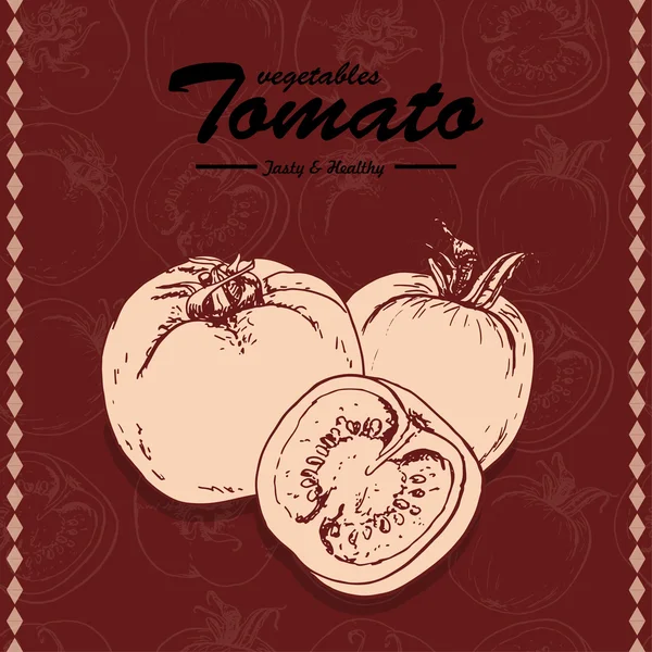 Fondo de boceto de verduras frescas. Dibujo a mano vintage ilustración de un tomate — Vector de stock