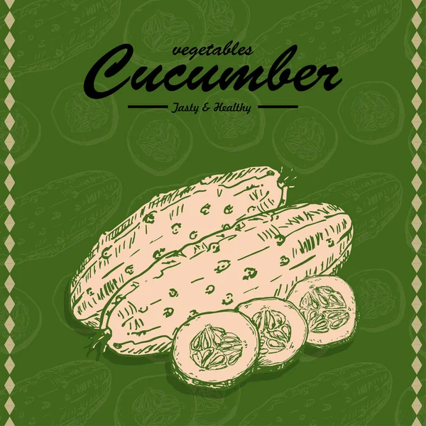 Свіжі овочі начерк фону. Урожай малювання рук ілюстрація огірка — стоковий вектор
