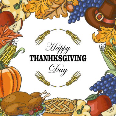 Meşe palamutları, yaprakları ve yazıt orta Şükran günü arka plan