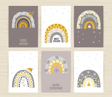 Parlak gökkuşakları ve yazıtlarla dolu bir poster seti. Çocuklar için yatak odası, davetiyeler, posterler ve duvar süslemeleri için mükemmel.