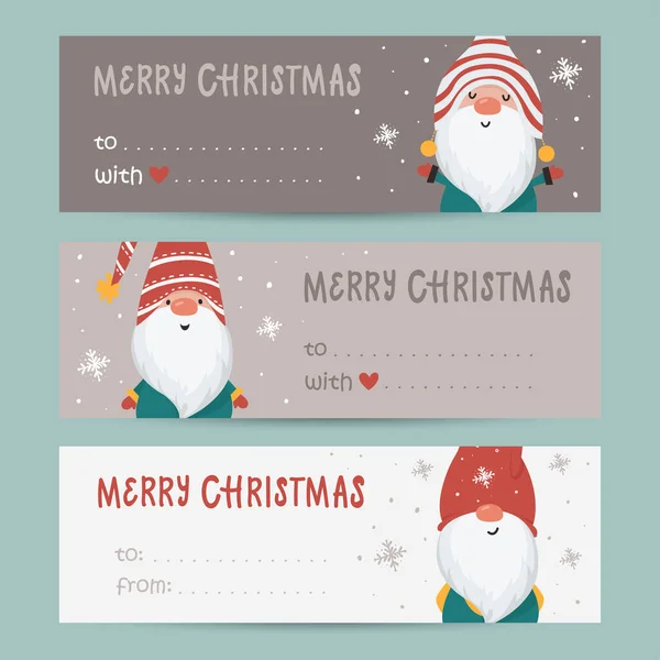 Collection Tags Gnomes Holiday Wishes Printable Cards Templates — Stock Vector