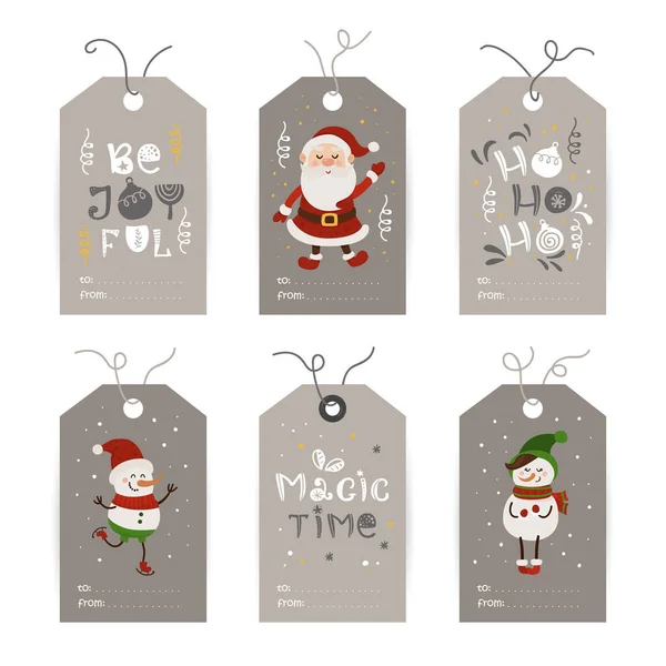 收集的标签与圣诞老人 雪人和假日的愿望 可打印卡片模板 — 图库矢量图片