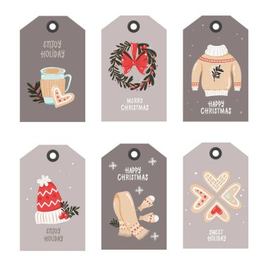 Noel ögeleriyle etiketlerin koleksiyonu.