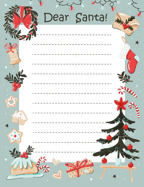 可爱的圣诞书信模板 准备好付印 — 图库矢量图片