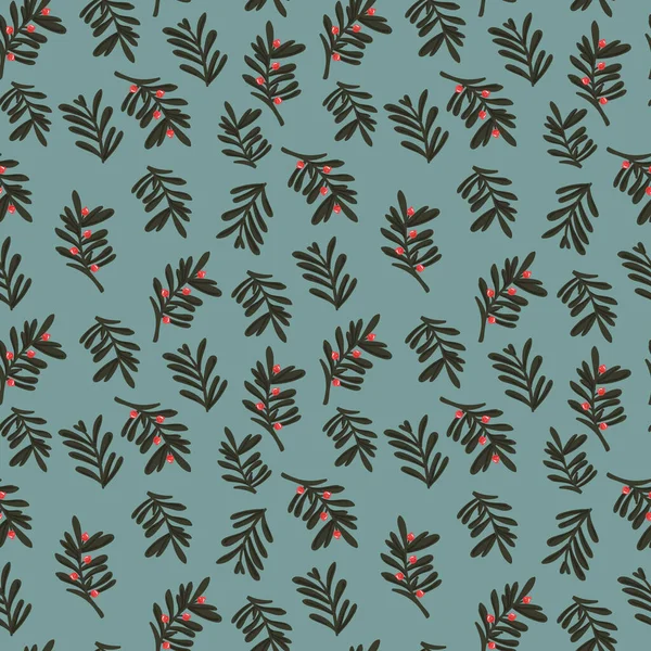 Weihnachten Nahtlose Muster Mit Blättern Und Zweigen Vektorillustration Für Packpapier — Stockvektor