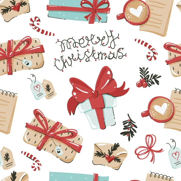 圣诞无缝图案与礼物 包装纸和剪贴簿的矢量图解 — 图库矢量图片