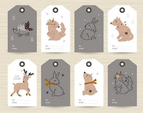 收集圣诞物品和动物的标签 可打印卡片模板 — 图库矢量图片