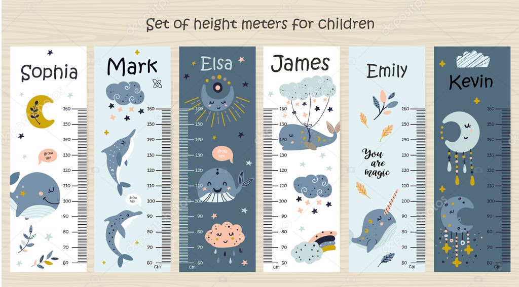 Set of Kids height chart with whale.