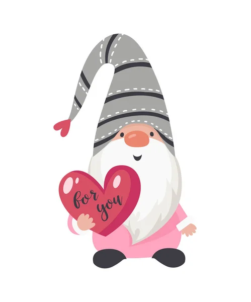 Valentine gnome z czerwonym sercem. — Wektor stockowy