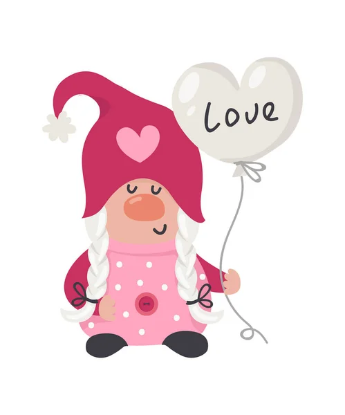 Valentinstag Gnome mit einem Luftballon. — Stockvektor