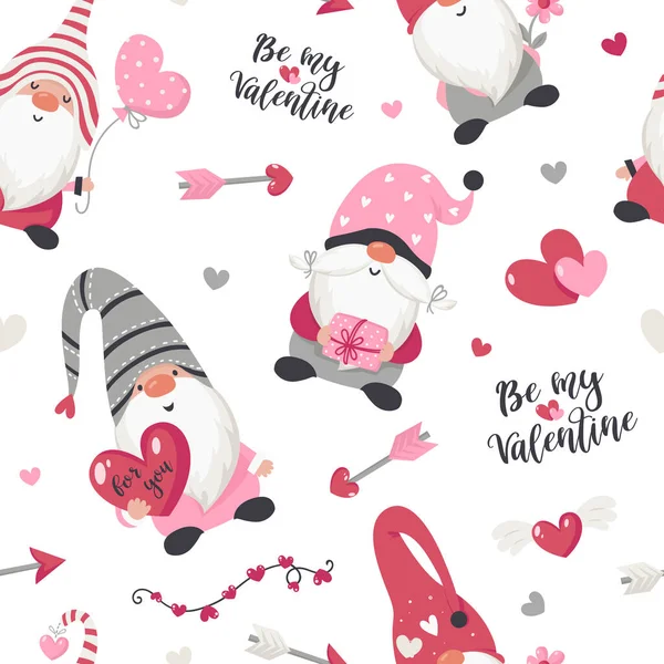 Seamless pattern with Valentines Day gnomes — Stock Vector