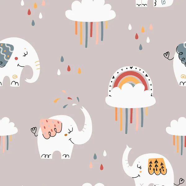 Modèle sans couture bébé avec des éléphants mignons. — Image vectorielle