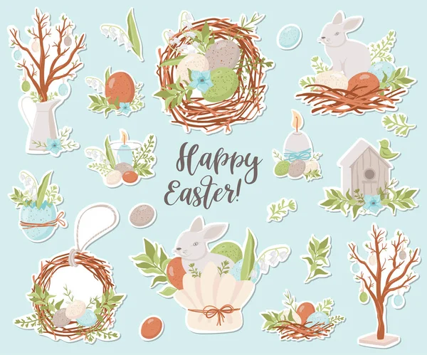 Happy Easter stickers Collection — Archivo Imágenes Vectoriales