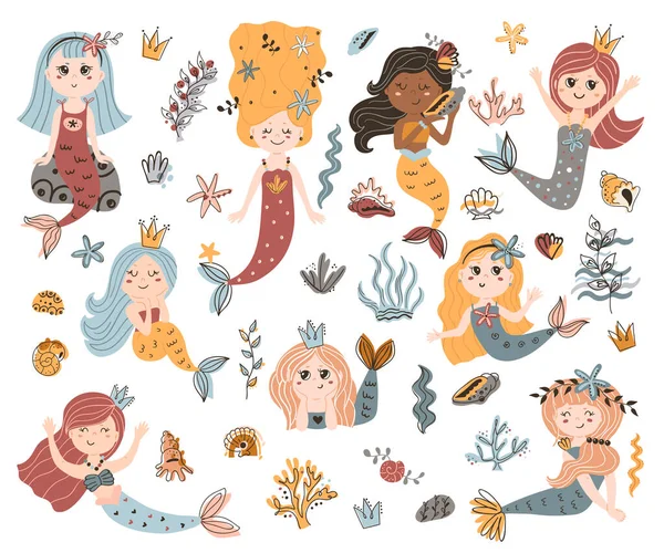 Collection of cute mermaids — Stock Vector