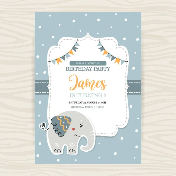 Szablon kartki urodzinowej dla dzieci ze słoniem — Wektor stockowy