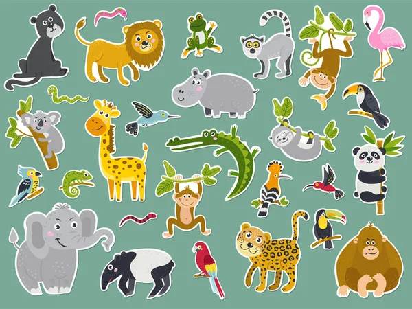 Conjunto Adesivos Com Animais Africanos Ilustração Vetorial Para Design Planejadores — Vetor de Stock