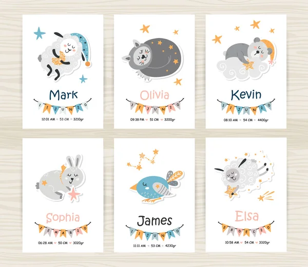 Bébé douche modèles d'invitation avec des animaux mignons pour fille et garçon. — Image vectorielle