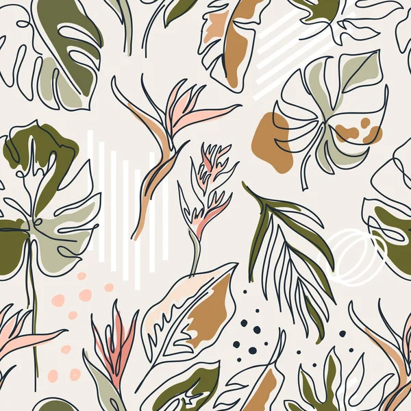 Bohomian seamless pattern with monstera leaves. — Stock Vector